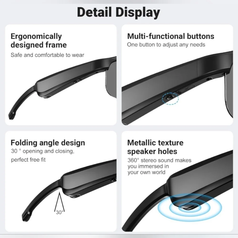 Smart Glasses, Polarized Bluetooth Sunglasses with Built-in Mic & Speakers.